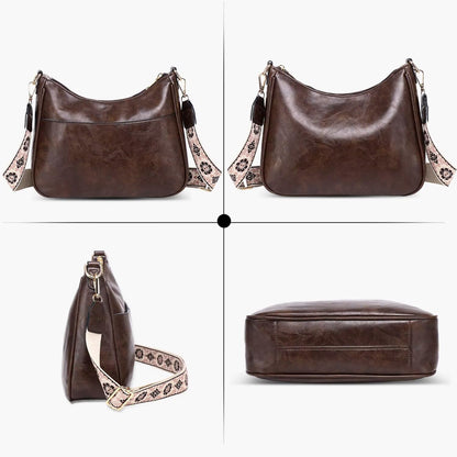 Crossbody Purse with Guitar Strap Zipped Pockets Handbag Shoulder Bag Vegan Leather Crossbody Bags for Women