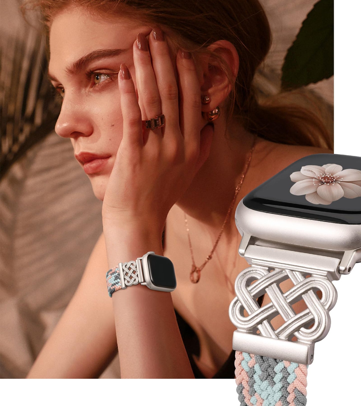 Braided Magnetic Band Compatible with Apple Watch Bands 38/40/41/42/44/45/46/49mm Dressy Celtic Metal Stretchy Elastic Strap for Watch Series 11 10 9 8 7 6 5 4 SE/Ultra 3 2 1