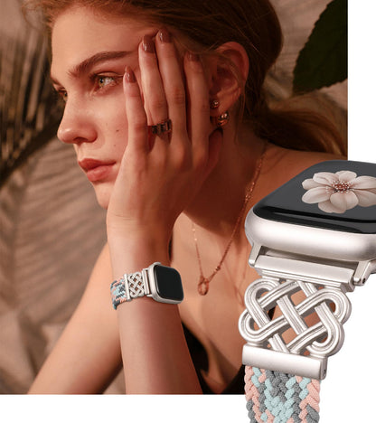 Braided Magnetic Band Compatible with Apple Watch Bands 38/40/41/42/44/45/46/49mm Dressy Celtic Metal Stretchy Elastic Strap for Watch Series 11 10 9 8 7 6 5 4 SE/Ultra 3 2 1