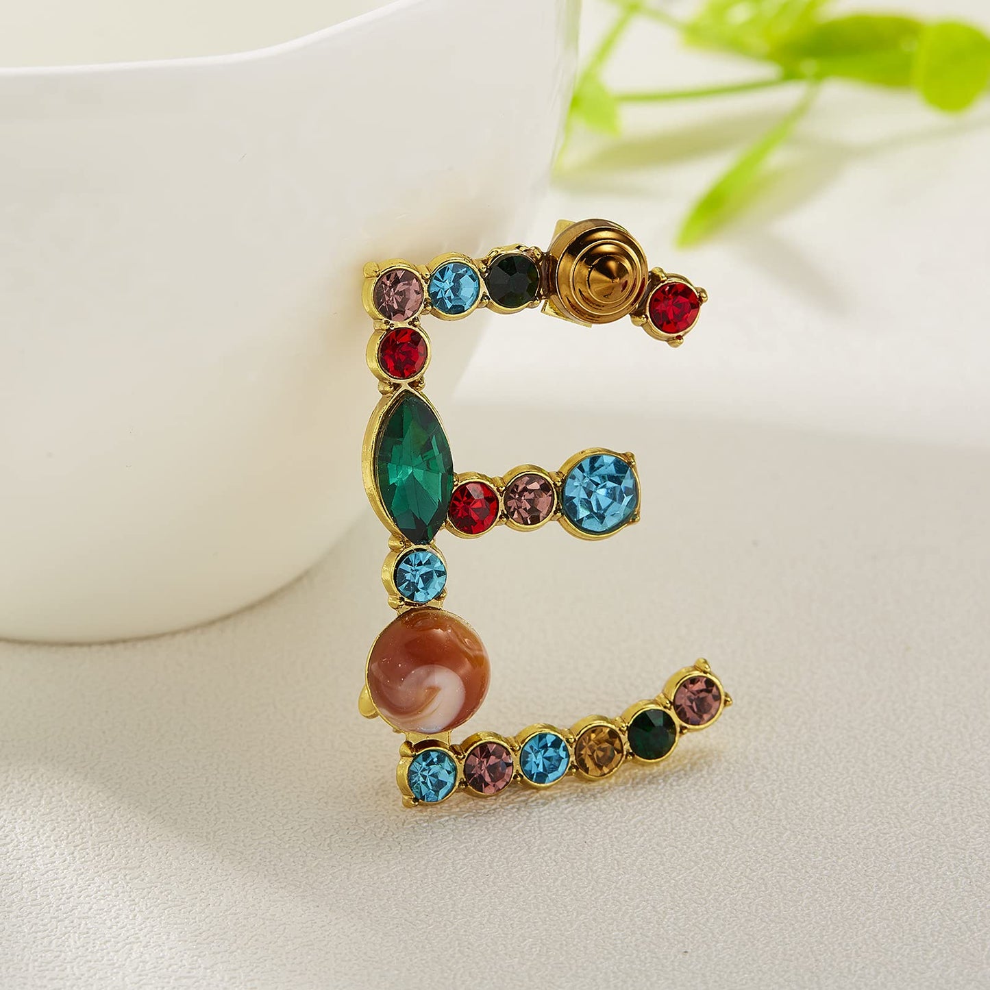 Initial Brooch Crystal Pearl Initial Brooch Gold Plated Enamel Colorful Letter Alphabet Breastpin Pin Jewelry for GIFTS