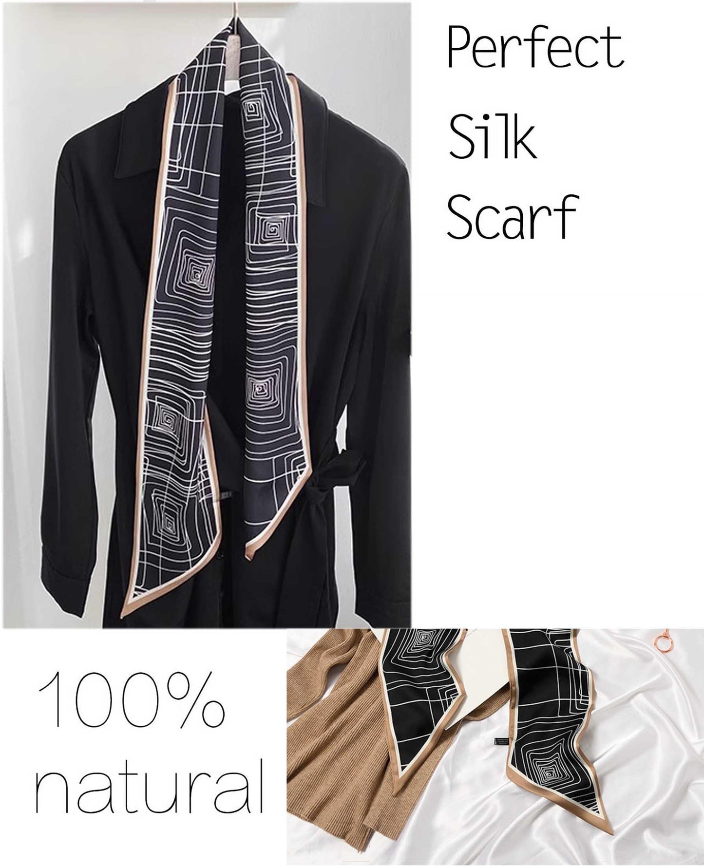 Mitzah Head Scarf  Mulberry Silk Imitation Women's 59" Fashion Neck Satin Scarfs for Bag 59 * 5.9”