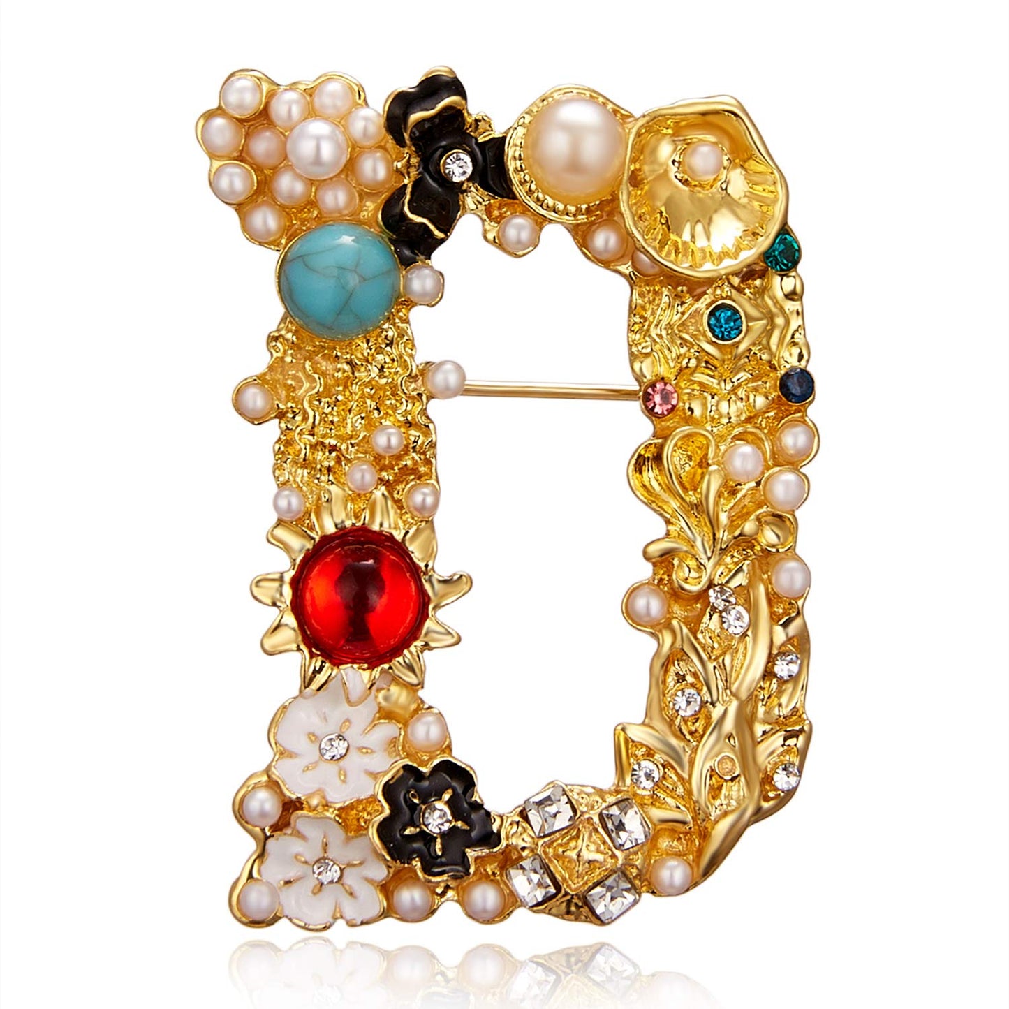 Initial Brooch Crystal Pearl Initial Brooch Gold Plated Enamel Colorful Letter Alphabet Breastpin Pin Jewelry for GIFTS