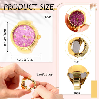 Landical 10 Pcs Finger Watches for Women Men Adjustable Clock Rings Bulk Creative Elastic Round Quartz Finger Watches