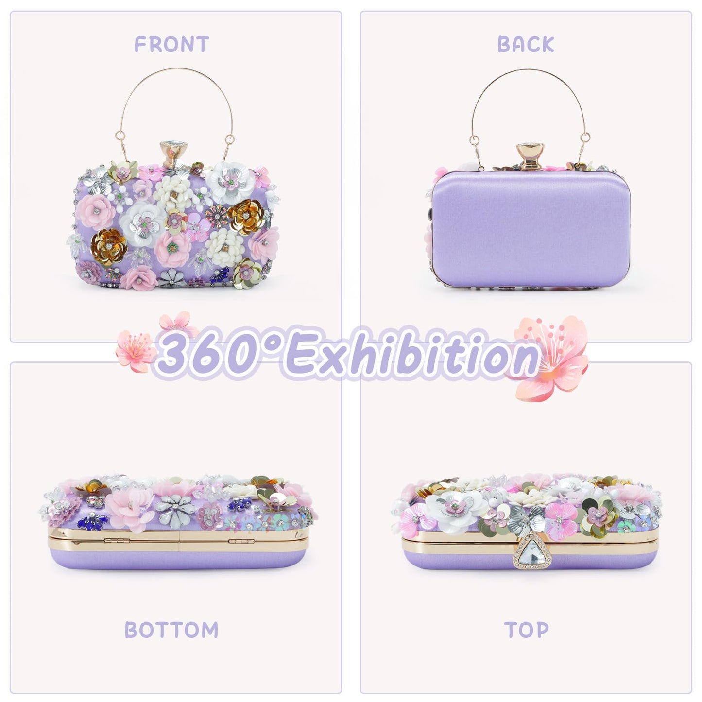 Women Clutches Flower Evening Handbag Chain Strap Shoulder Bag
