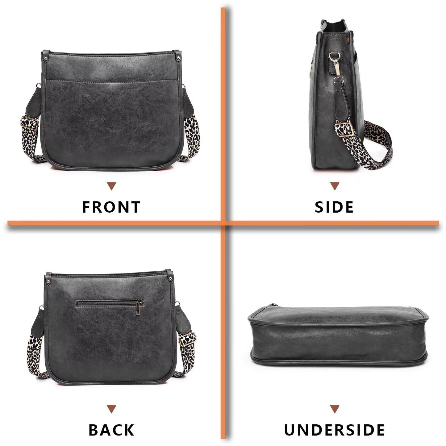 Crossbody Purse with Guitar Strap Zipped Pockets Handbag Shoulder Bag Vegan Leather Crossbody Bags for Women