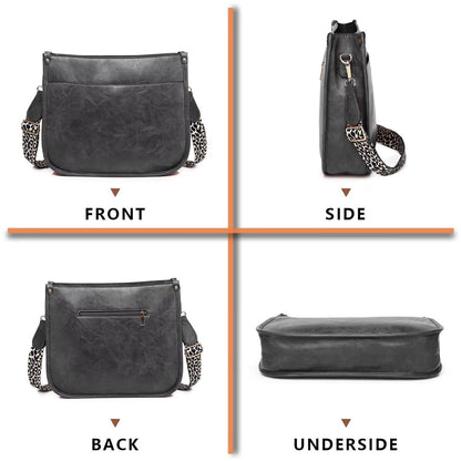 Crossbody Purse with Guitar Strap Zipped Pockets Handbag Shoulder Bag Vegan Leather Crossbody Bags for Women