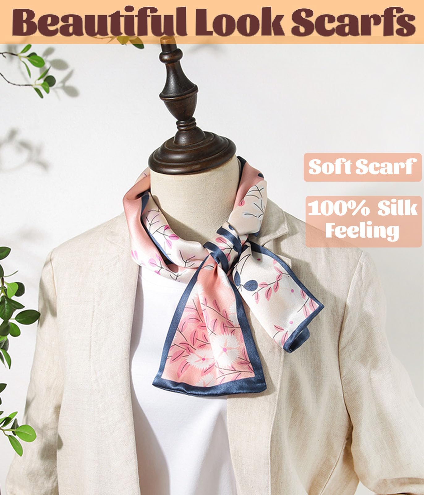 Mitzah Head Scarf  Mulberry Silk Imitation Women's 59" Fashion Neck Satin Scarfs for Bag 59 * 5.9”