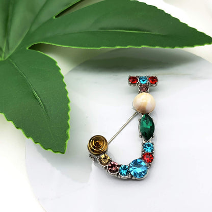 Initial Brooch A to Z 26 English Letters Plated Metal Stone Clear Colorful Crystal Lapel Pin Brooches Collar