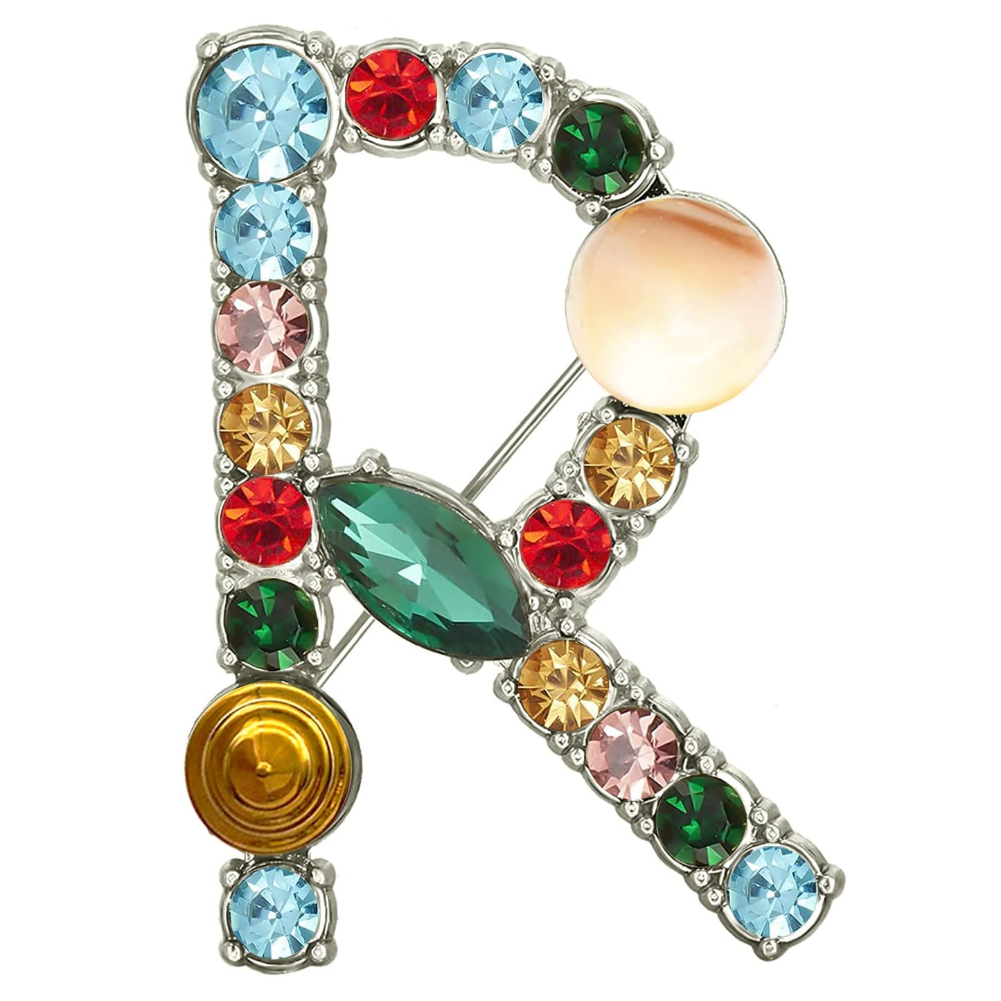 Initial Brooch A to Z 26 English Letters Plated Metal Stone Clear Colorful Crystal Lapel Pin Brooches Collar