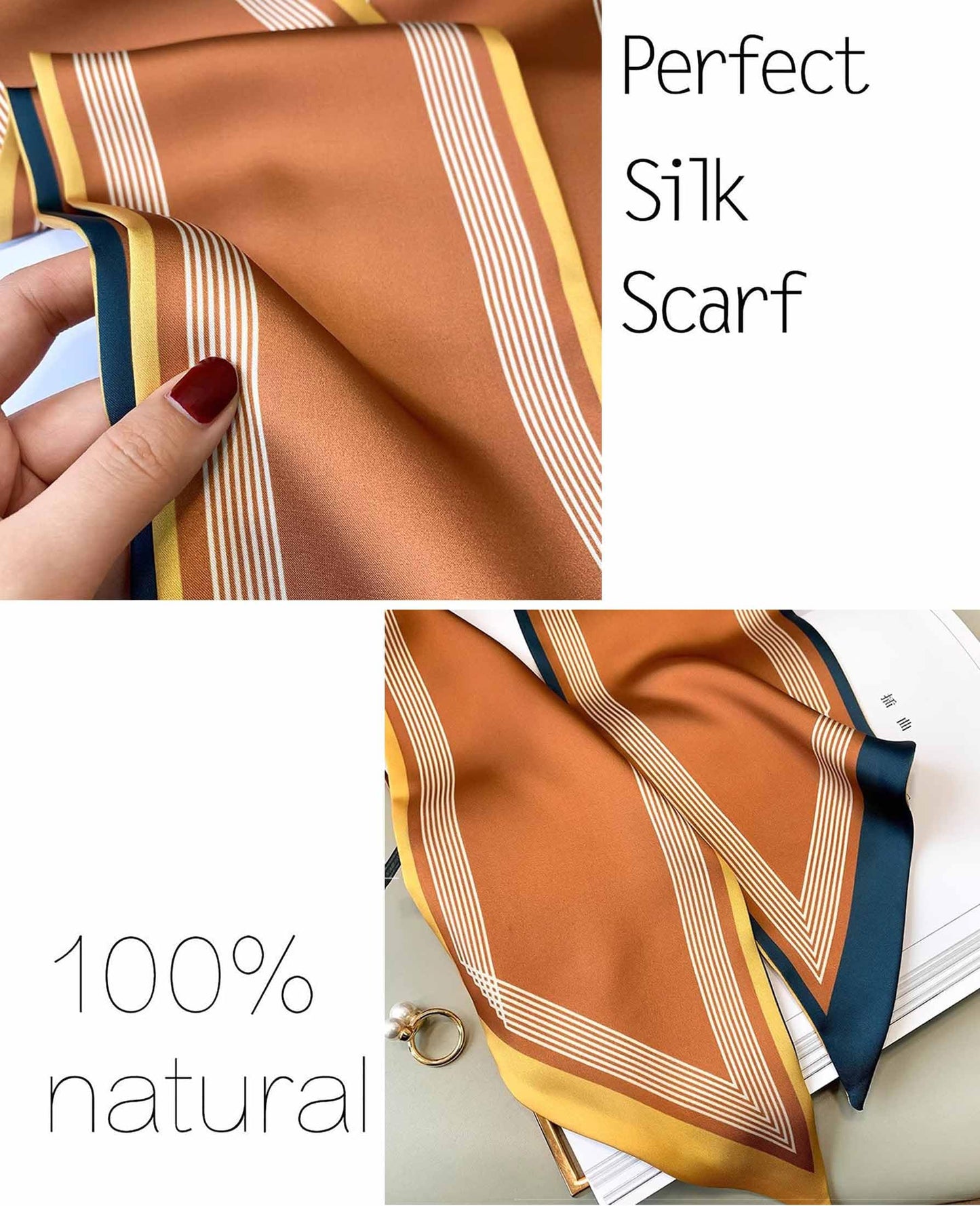 Mitzah Head Scarf  Mulberry Silk Imitation Women's 59" Fashion Neck Satin Scarfs for Bag 59 * 5.9”