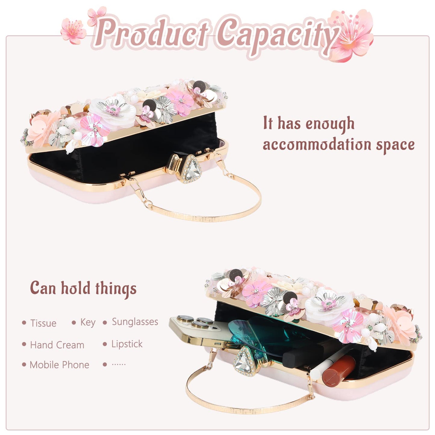 Women Clutches Flower Evening Handbag Chain Strap Shoulder Bag