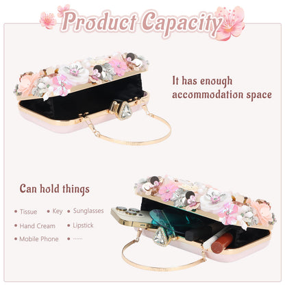 Women Clutches Flower Evening Handbag Chain Strap Shoulder Bag