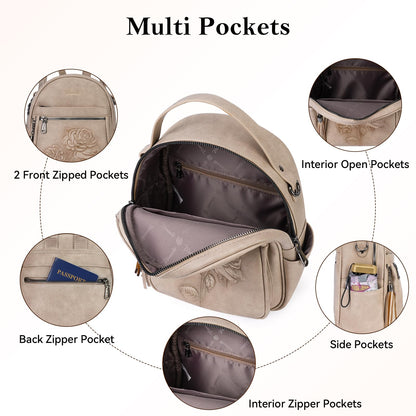 Mini Mochila Bolso para Mujeres, Mochila Pequeña de Cuero Vegano Repujado, Mochilas de Moda, Mochilas de Día, Bolso de Hombro, Pequeño, Moderno