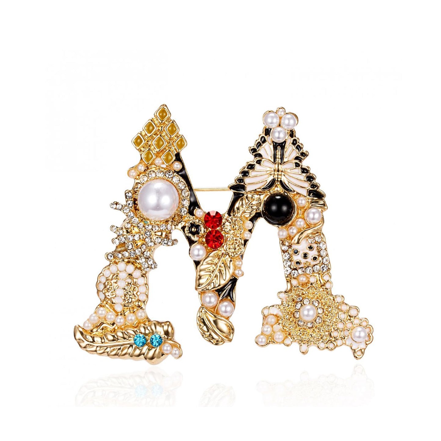 Initial Brooch Crystal Pearl Initial Brooch Gold Plated Enamel Colorful Letter Alphabet Breastpin Pin Jewelry for GIFTS