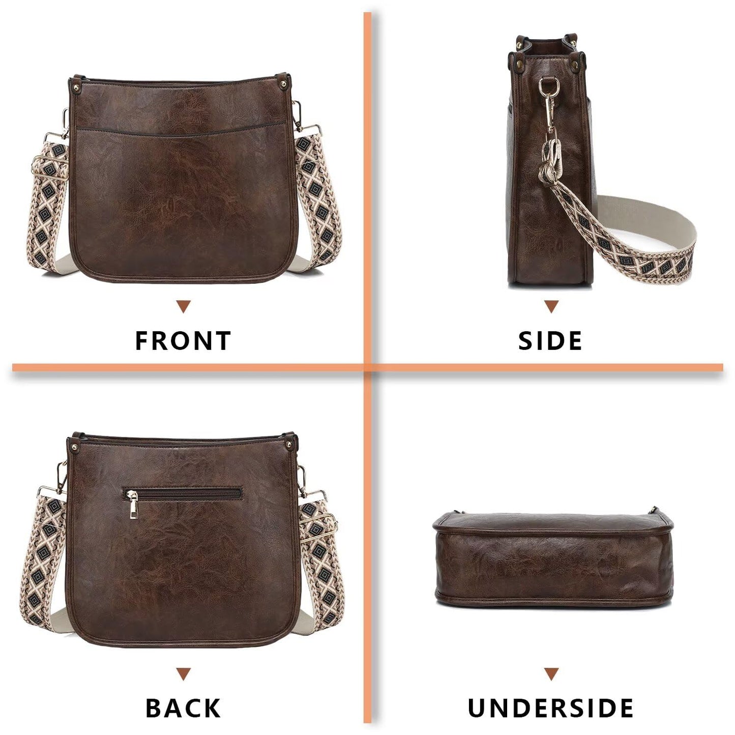 Crossbody Purse with Guitar Strap Zipped Pockets Handbag Shoulder Bag Vegan Leather Crossbody Bags for Women