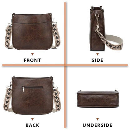 Crossbody Purse with Guitar Strap Zipped Pockets Handbag Shoulder Bag Vegan Leather Crossbody Bags for Women