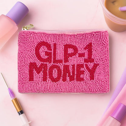 Pearl Beaded Coin Purse Handmade with Colorful Designs Savings Bag Small Zipper Pouch for Cash Card & Makeup (Botox Money)