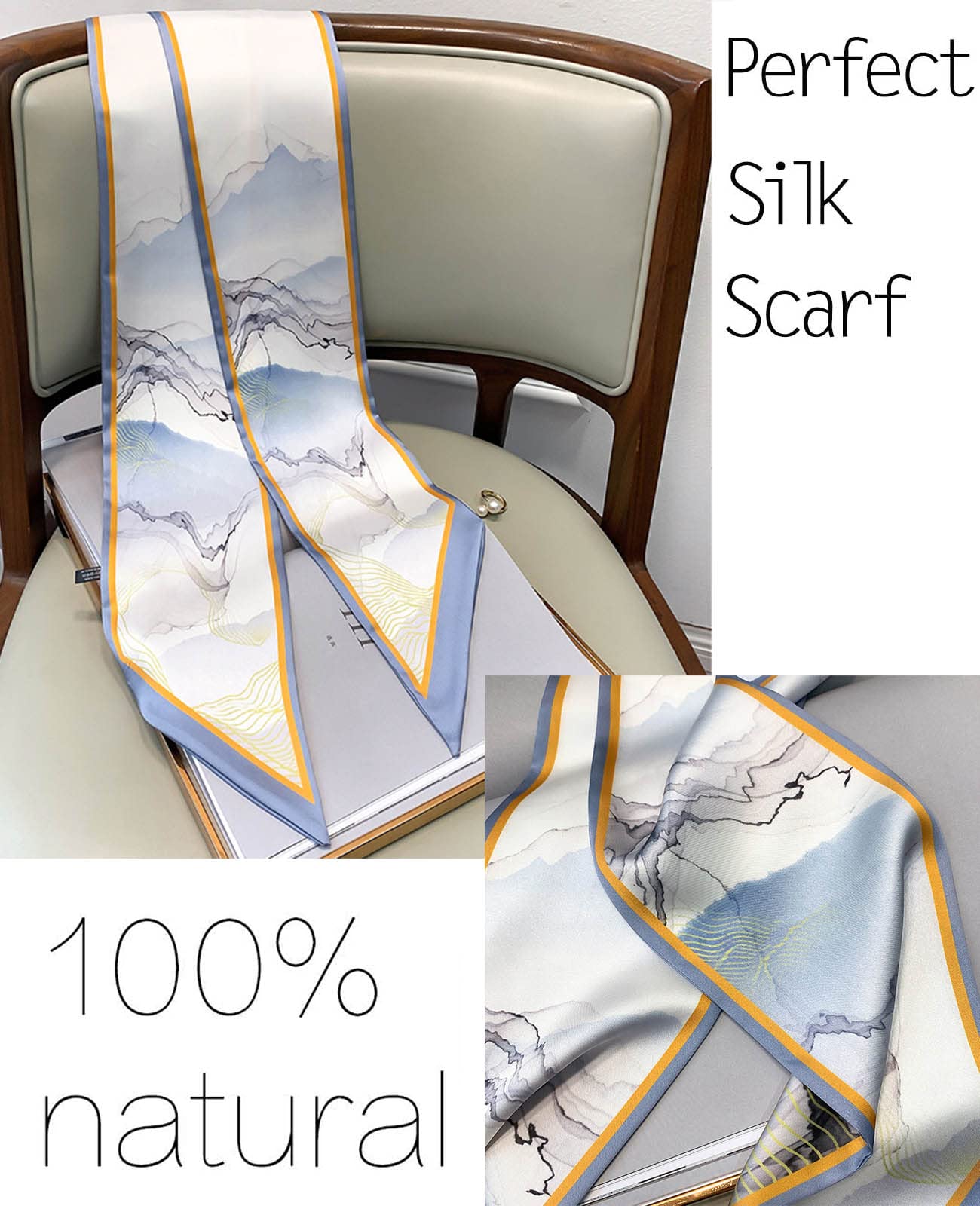 Mitzah Head Scarf  Mulberry Silk Imitation Women's 59" Fashion Neck Satin Scarfs for Bag 59 * 5.9”