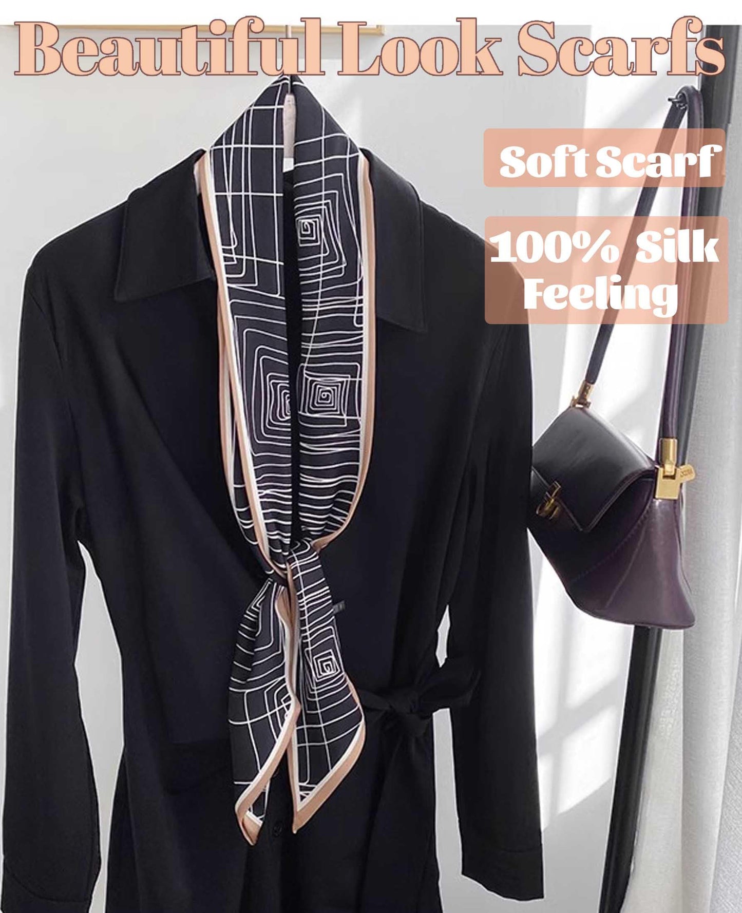 Mitzah Head Scarf  Mulberry Silk Imitation Women's 59" Fashion Neck Satin Scarfs for Bag 59 * 5.9”