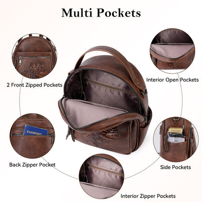 Mini Mochila Bolso para Mujeres, Mochila Pequeña de Cuero Vegano Repujado, Mochilas de Moda, Mochilas de Día, Bolso de Hombro, Pequeño, Moderno