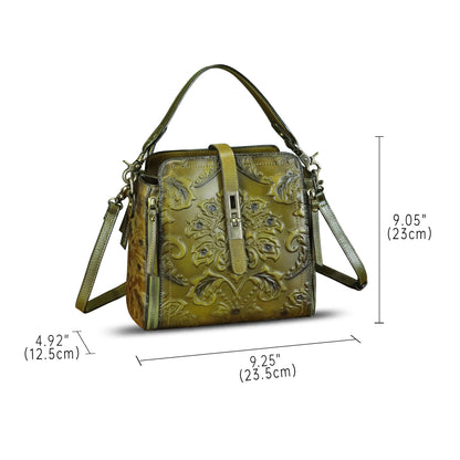 LRTO Genuine Leather Purses and Handbags for Women Retro Embossed Crossbody Shoulder Bag Satchel Pouches