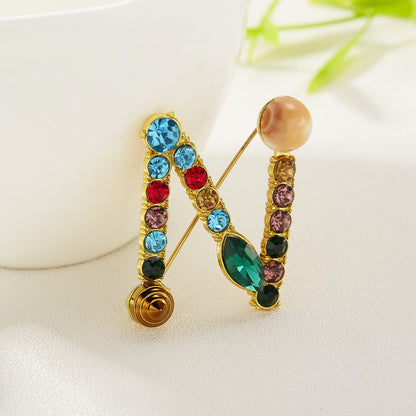 Initial Brooch Crystal Pearl Initial Brooch Gold Plated Enamel Colorful Letter Alphabet Breastpin Pin Jewelry for GIFTS