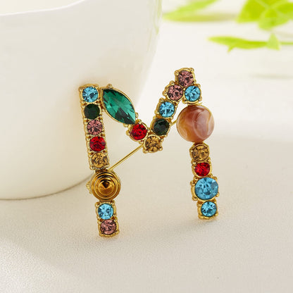 Initial Brooch Crystal Pearl Initial Brooch Gold Plated Enamel Colorful Letter Alphabet Breastpin Pin Jewelry for GIFTS