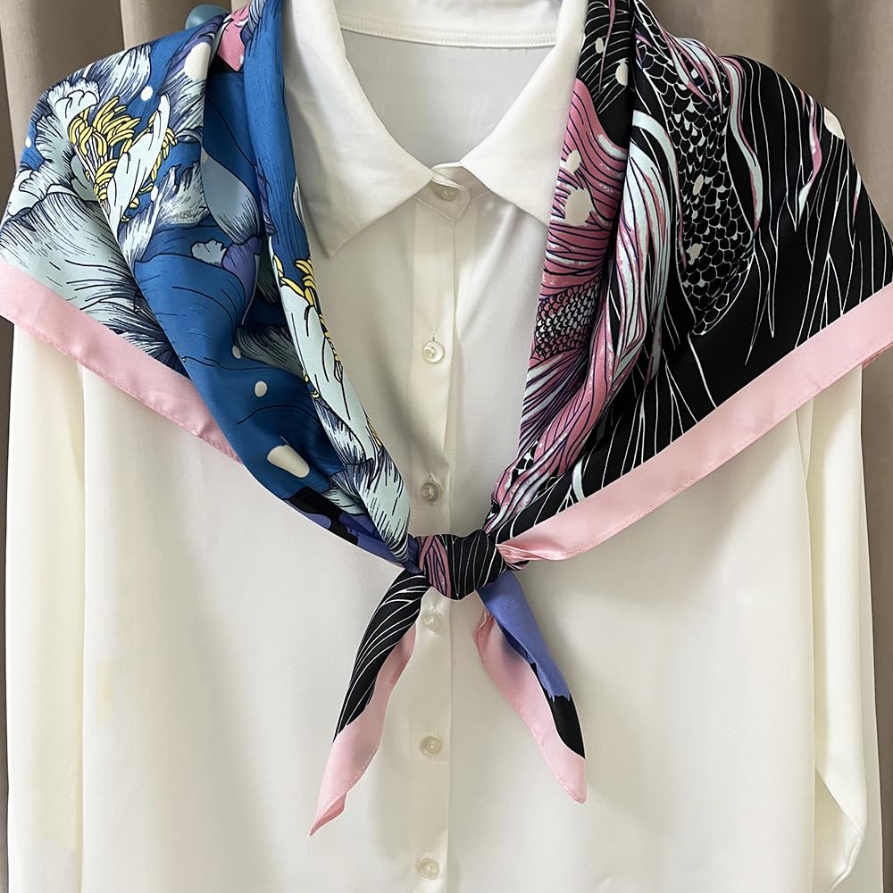 35" Square Mulberry Silk Imitation Head Scarf for Women Satin Large Hair Scarves Neck Scarf