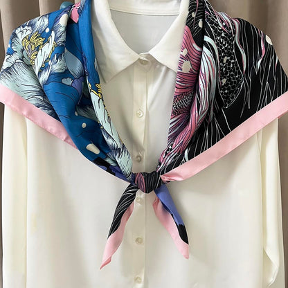 35" Square Mulberry Silk Imitation Head Scarf for Women Satin Large Hair Scarves Neck Scarf