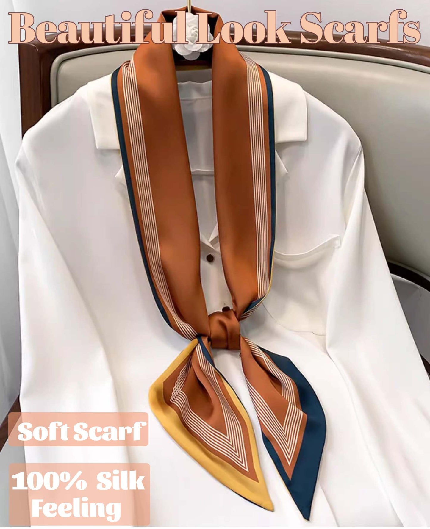 Mitzah Head Scarf  Mulberry Silk Imitation Women's 59" Fashion Neck Satin Scarfs for Bag 59 * 5.9”