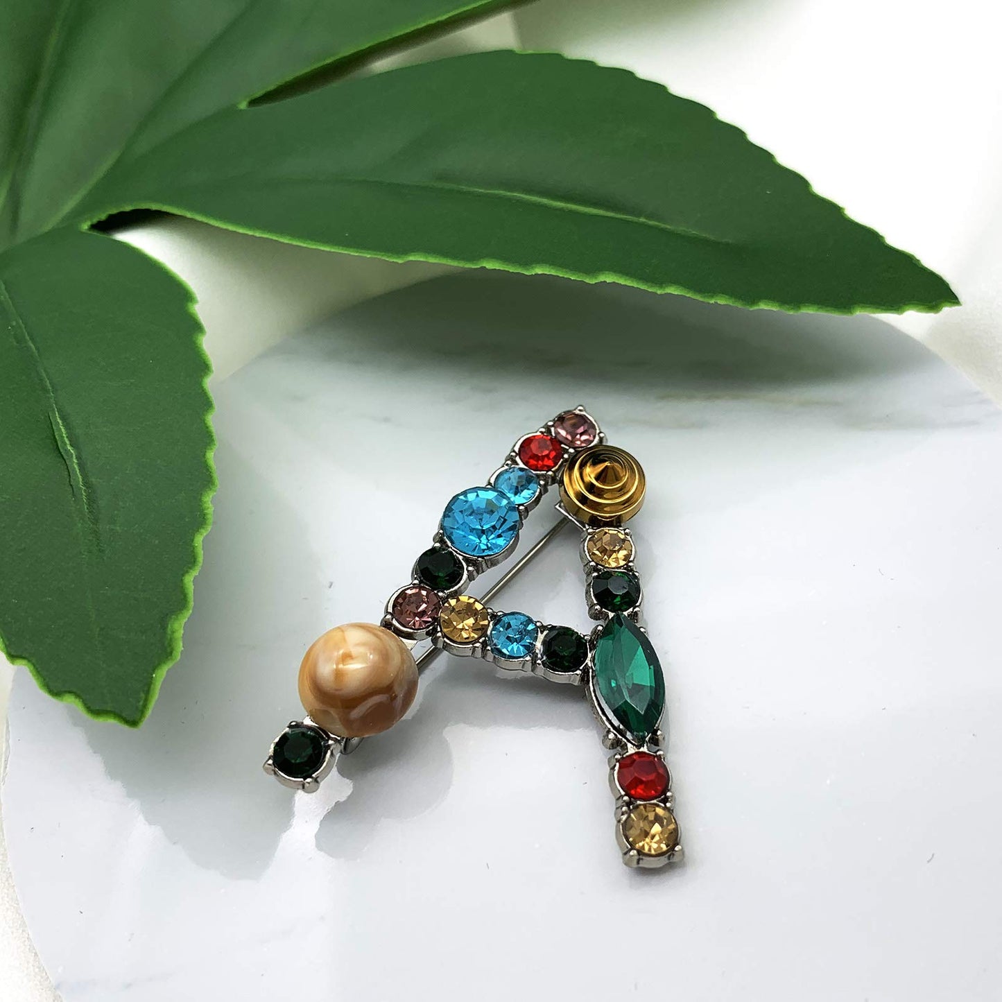 Initial Brooch A to Z 26 English Letters Plated Metal Stone Clear Colorful Crystal Lapel Pin Brooches Collar