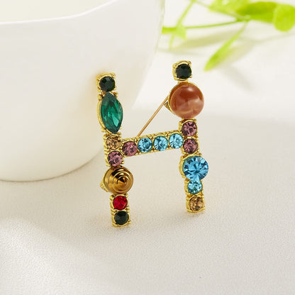 Initial Brooch Crystal Pearl Initial Brooch Gold Plated Enamel Colorful Letter Alphabet Breastpin Pin Jewelry for GIFTS