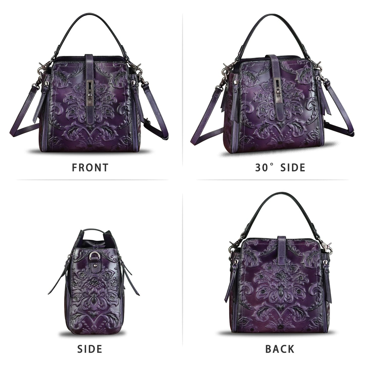 LRTO Genuine Leather Purses and Handbags for Women Retro Embossed Crossbody Shoulder Bag Satchel Pouches