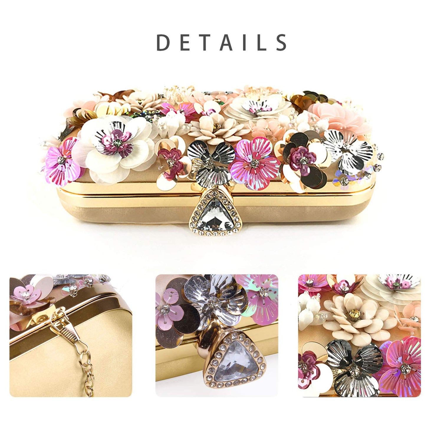 Women Clutches Flower Evening Handbag Chain Strap Shoulder Bag