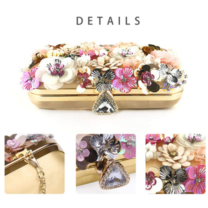 Women Clutches Flower Evening Handbag Chain Strap Shoulder Bag