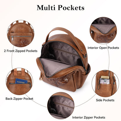 Mini Mochila Bolso para Mujeres, Mochila Pequeña de Cuero Vegano Repujado, Mochilas de Moda, Mochilas de Día, Bolso de Hombro, Pequeño, Moderno