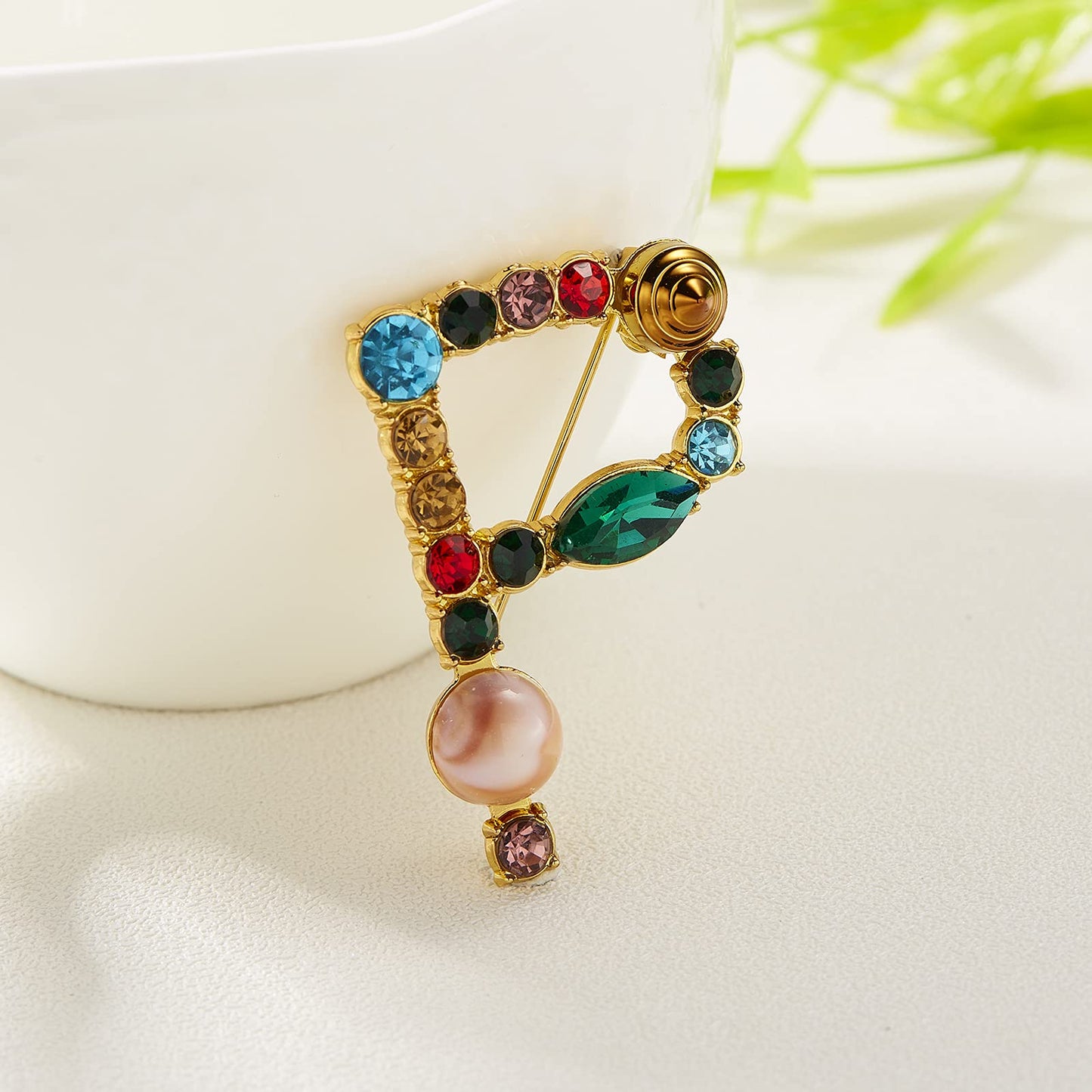 Initial Brooch Crystal Pearl Initial Brooch Gold Plated Enamel Colorful Letter Alphabet Breastpin Pin Jewelry for GIFTS