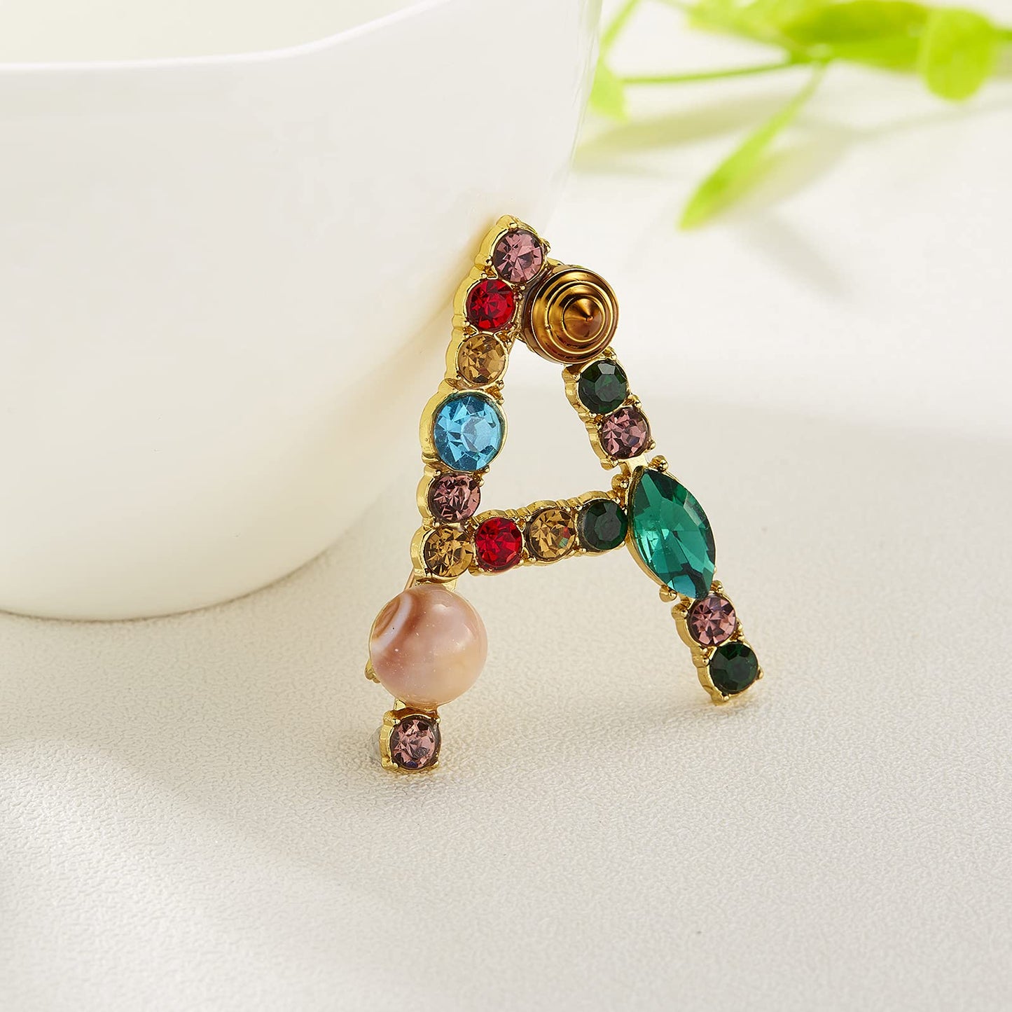 Initial Brooch Crystal Pearl Initial Brooch Gold Plated Enamel Colorful Letter Alphabet Breastpin Pin Jewelry for GIFTS