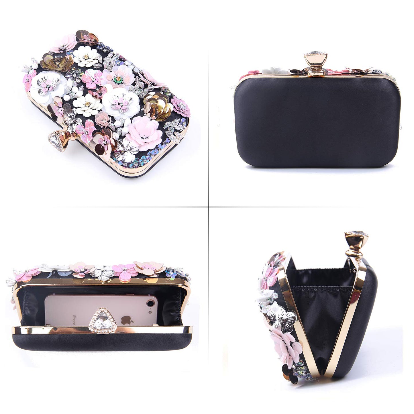 Women Clutches Flower Evening Handbag Chain Strap Shoulder Bag