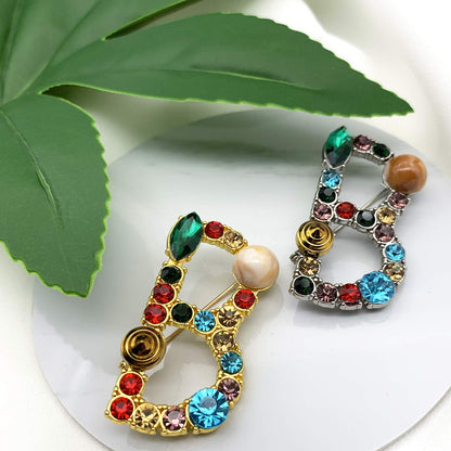 Initial Brooch A to Z 26 English Letters Plated Metal Stone Clear Colorful Crystal Lapel Pin Brooches Collar