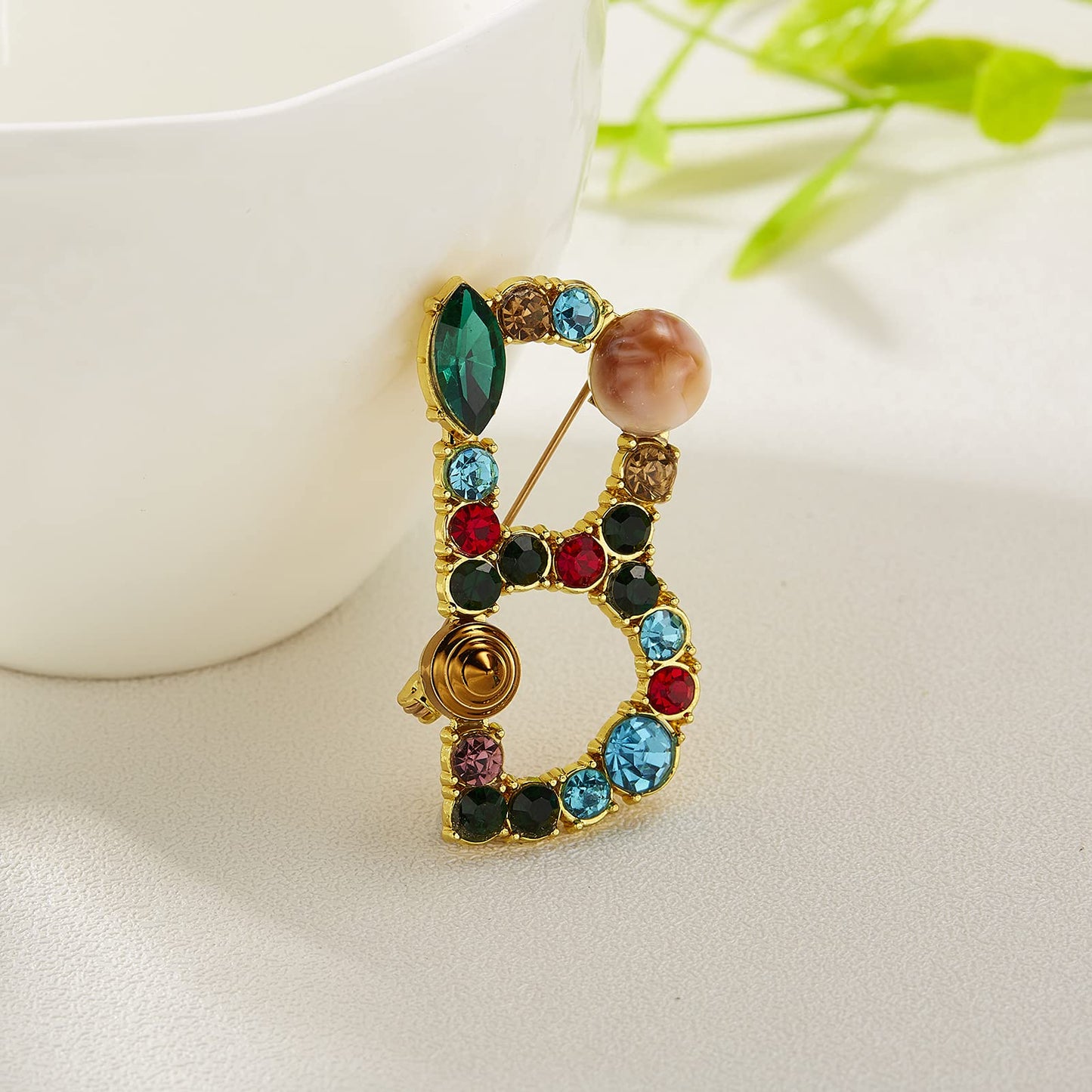 Initial Brooch Crystal Pearl Initial Brooch Gold Plated Enamel Colorful Letter Alphabet Breastpin Pin Jewelry for GIFTS
