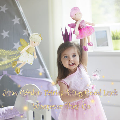 June Garden 18" Ballerina Plush Doll Rosalie - Soft Pink Hair Doll in Floral Dress & Tulle Skirt with Ballet Shoes - Gift for Girls & Toddlers