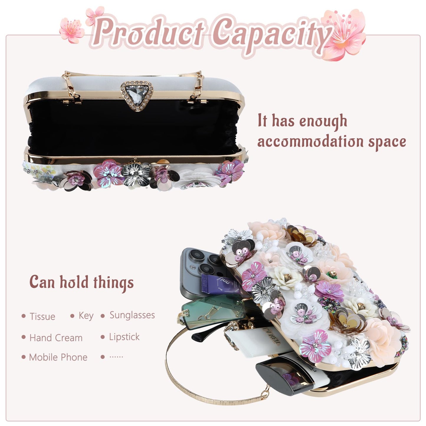 Women Clutches Flower Evening Handbag Chain Strap Shoulder Bag