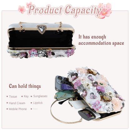 Women Clutches Flower Evening Handbag Chain Strap Shoulder Bag