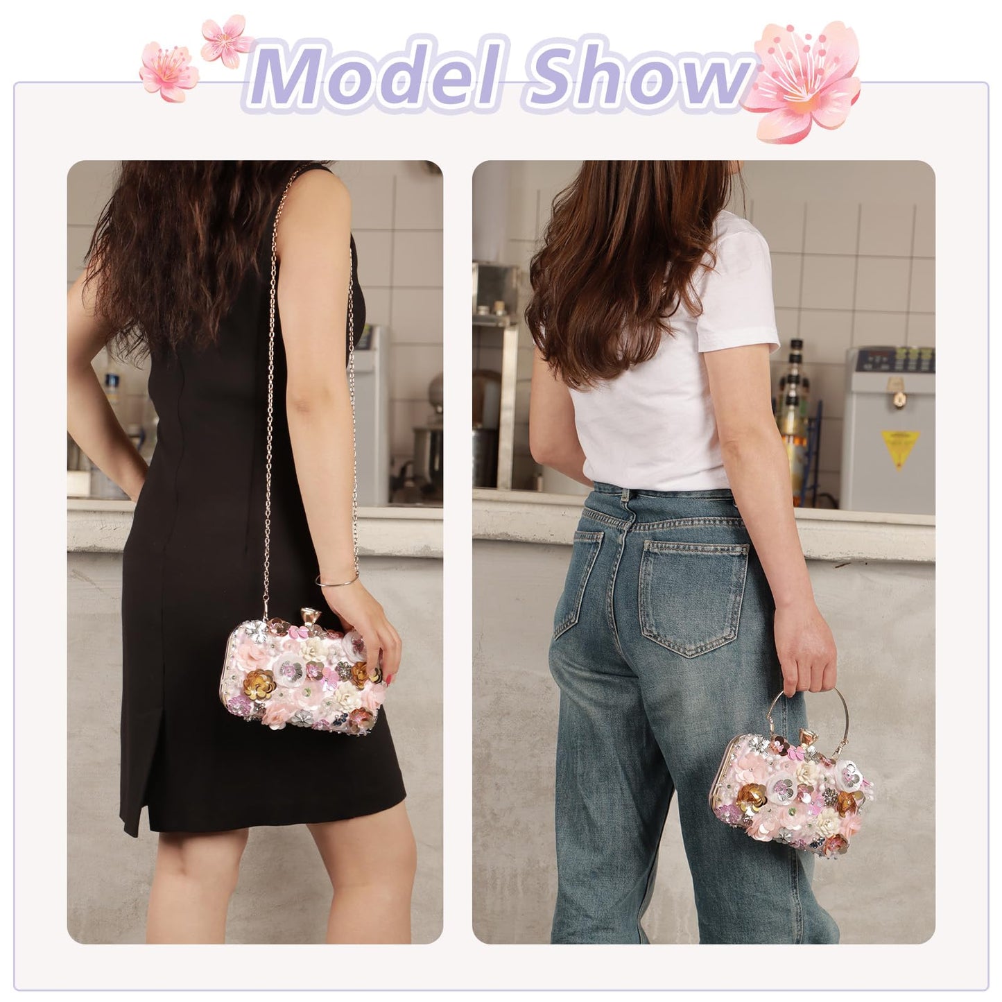 Women Clutches Flower Evening Handbag Chain Strap Shoulder Bag