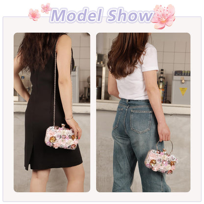Women Clutches Flower Evening Handbag Chain Strap Shoulder Bag