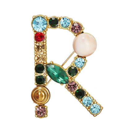 Initial Brooch Crystal Pearl Initial Brooch Gold Plated Enamel Colorful Letter Alphabet Breastpin Pin Jewelry for GIFTS