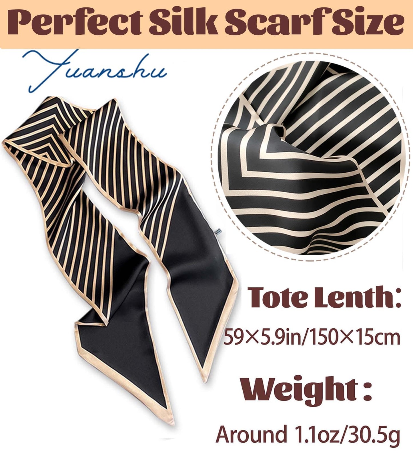 Mitzah Head Scarf  Mulberry Silk Imitation Women's 59" Fashion Neck Satin Scarfs for Bag 59 * 5.9”
