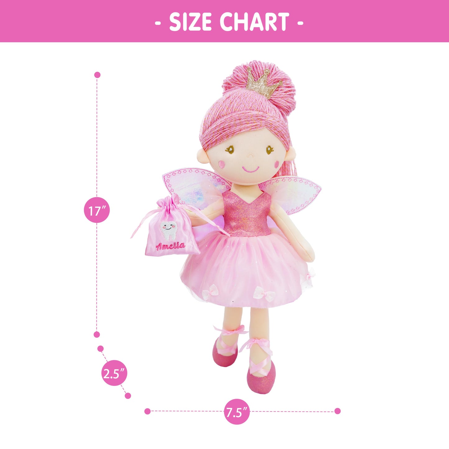 June Garden 18" Ballerina Plush Doll Rosalie - Soft Pink Hair Doll in Floral Dress & Tulle Skirt with Ballet Shoes - Gift for Girls & Toddlers