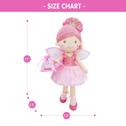 June Garden 18" Ballerina Plush Doll Rosalie - Soft Pink Hair Doll in Floral Dress & Tulle Skirt with Ballet Shoes - Gift for Girls & Toddlers